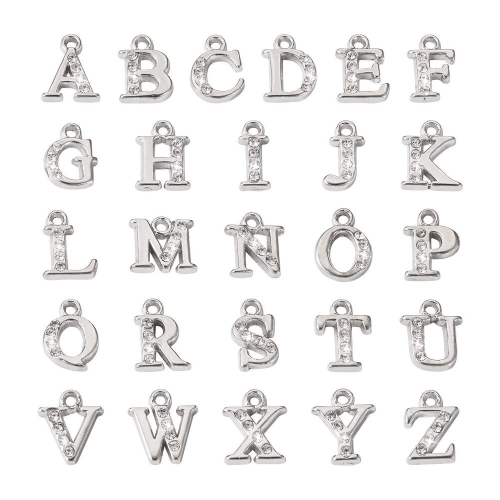 8031 26Pcs Crystal Rhinestone ABC Letter Alphabet Charms A-Z Initial